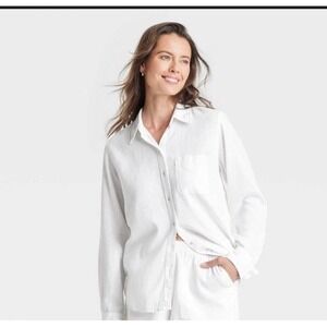 EUC Universal Thread TARGET LINEN button Down Collared Shirt White L LONG SLEEVE